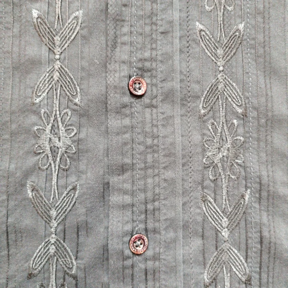 Black‎ Embroidered Mini Pleated Men's Button Down Shirt International Laundry 2X